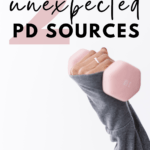 A woman holding a pink hand weight appears under text that reads: 2 Unexpected Sources of Professional Development