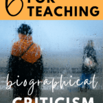 An image of two women is distorted by rain on a window. This image appears under text that reads: 5 Texts for Introducing Biographical Criticism