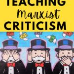 A mural of the Monopoly man appears under text that reads: 10 Titles to Teach Marxist Criticism