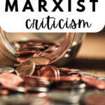 A glass jar is tipped over with coins spilling out. This apepars under text that reads: 10 Titles to Teach Marxist Criticism