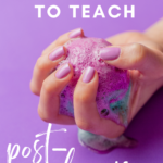 A woman with purple nails holds a dissolving bathbomb. This image appears under text that reads: 8 Poems for Introducing Post-Modernism in High School ELA