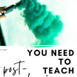 A green smoke bomb appears under text that reads: 8 Poems for Introducing Post-Modernism in High School ELA