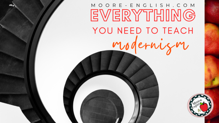 A spiral staircase appears under text that reads: Everything You Need to Teach Literary Modernism in High School English