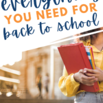 Woman in a yellow blouse holds a red folder. This image appears under text that reads: Everything You Need to Prepare for Back to School