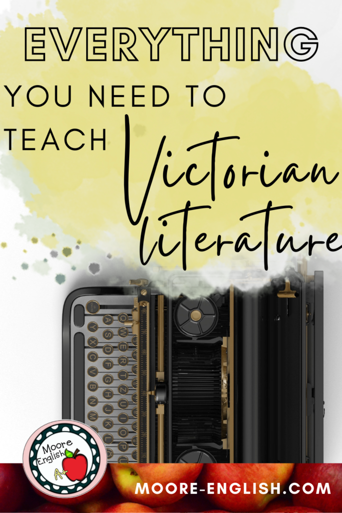 A black typewriter appears behind text that reads 9 Titles for Introducing Victorian Literature in High School ELA