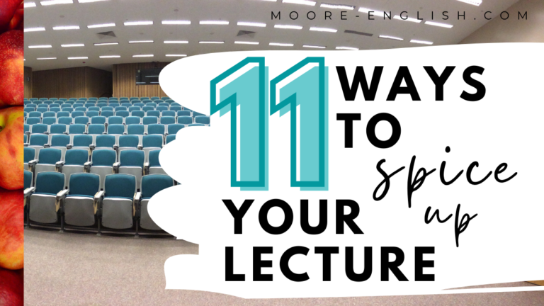 Rows of seats in an auditorium appear under text that reads: 11 Easy Ways to Make Your Lecture More Engaging