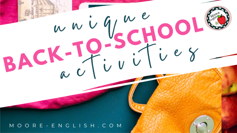 An orange leather backpack rests atop a teal background. This image appears under text that reads: Unique Activities for Back-to-School Season