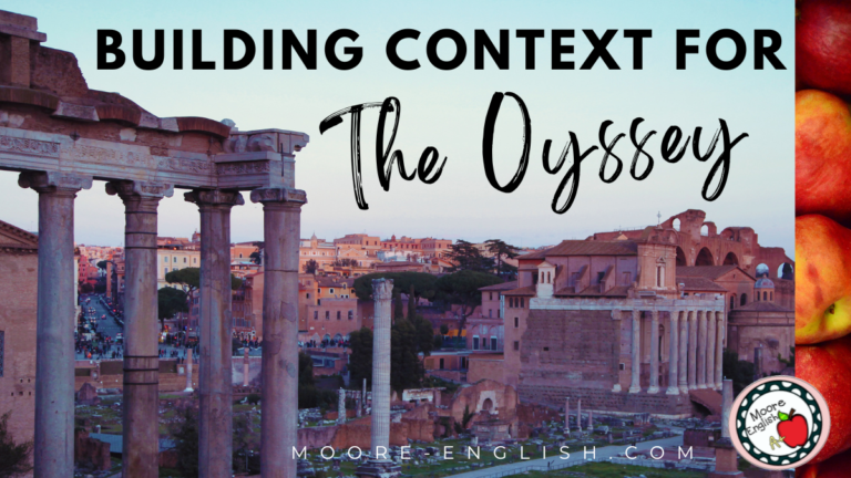Ancient ruins appear under text that reads: Using Stations to Engage Students in The Odyssey
