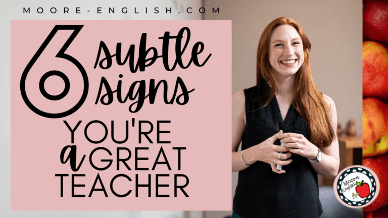 Woman in a black shirt stands next to a white board. This image appears under text that reads: 6 Unexpected and Subtle Signs You're a Great Teacher