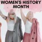 Women in business suits stand together with their fists raised upward. Their image appears under text that reads: 30 Titles for Women's History Month #mooreenglish @moore-english.com
