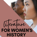 Silhouette of women looking toward the horizon appears under text that reads: 30 Titles for Women's History Month #mooreenglish @moore-english.com