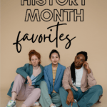 Women in business suits sit on the ground. Their image appears under text that reads: 30 Titles for Women's History Month #mooreenglish @moore-english.com
