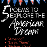 Red, white, and blue pennants appear above text that reads: 5 Powerful Poems for Exploring the American Dream