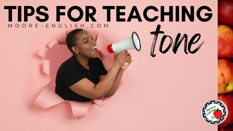 A woman with a megaphone appears beside text that reads: How to Teach Tone in High School ELA
