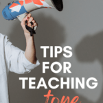 A person with a megaphone appears beside text that reads: How to Teach Tone in High School ELA