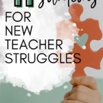 An orange puzzle piece appears under text that reads: Multicolored puzzle pieces appear under text that reads: 11 Solutions for New Teacher Struggles #mooreenglish