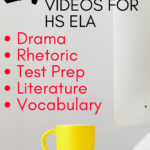 A yellow coffee mug sits on a desk beside an iMac. This image appears under text that reads: 21 Best YouTube Videos fro Secondary ELA @moore-english.com #mooreenglish
