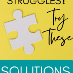 A white puzzle piece appears under text that reads: Multicolored puzzle pieces appear under text that reads: 11 Solutions for New Teacher Struggles #mooreenglish