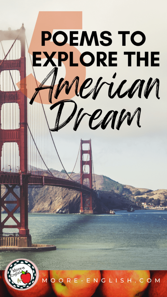 The Golden Gate Bridge appears behind text that reads: 5 Powerful Poems for Exploring the American Dream