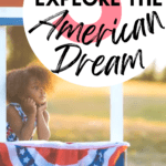 A young girl stands at an American-flag draped stand. This image appears under text that reads: 5 Powerful Poems for Exploring the American Dream