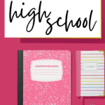 Pink school supplies, including a composition notebook, appear under text that reads How to Teach Context Clues in Secondary ELA #mooreenglish @moore-english.com