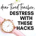 A pink wristwatch appears under text that reads: 11 Time Saving Hacks for Teachers