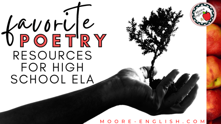 A hand holds a small tree. This image appears under text that reads: The Best Resources for Teaching Poetry in High School ELA