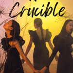 Three women in black hold hands while standing in a circle with their backs to one another. They are standing in a corn field. This image appears under text that reads: Communists and Witches: Teaching The Crucible