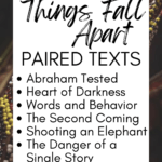 Beads of different colors appear under text that reads: 8 Paired Texts for Teaching Things Fall Apart