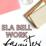 A pink journal appears to the left of a stack of brown journals. This image appears under text that reads: The Best Bell Work for Secondary English Class
