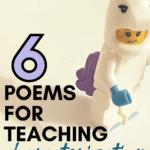 A lego dressed in a unicorn onesie appears under text that reads: 6 Poems to Teach Characterization and Character Development @moore-english.com #mooreenglish