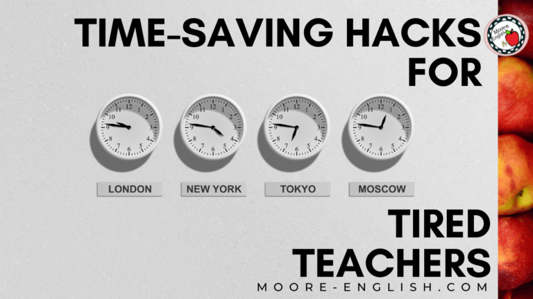 A row of wall clocks appears under text that reads: 11 Time Saving Hacks for Teachers
