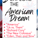 A watercolor American flag appears behind text that reads: 5 Powerful Poems for Exploring the American Dream