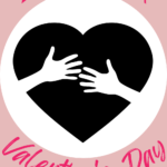 A silhouette of hands reach toward one another in a black heart outline. This appears under text that reads: 25 Texts To Celebrate Love And Valentine's Day