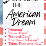 A watercolor American flag appears behind text that reads: 5 Powerful Poems for Exploring the American Dream