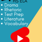 The YouTube logo appears on a blue and yellow background under text that reads: 21 Best YouTube Videos fro Secondary ELA @moore-english.com #mooreenglish