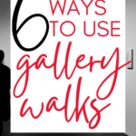 An artistic gallery appears beside text that reads: 6 Great Ways to Use Gallery Walks in Language Arts