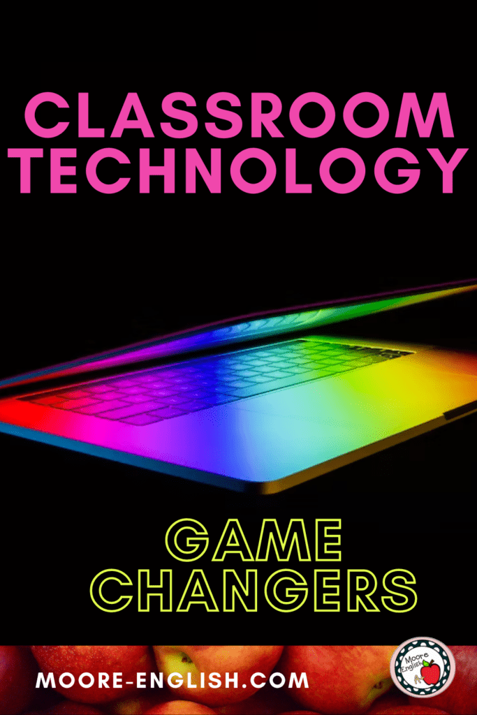 An Apple laptop is bathed in rainbow colors and appears under text that reads: 6 Technology Game Changers for Your Classroom