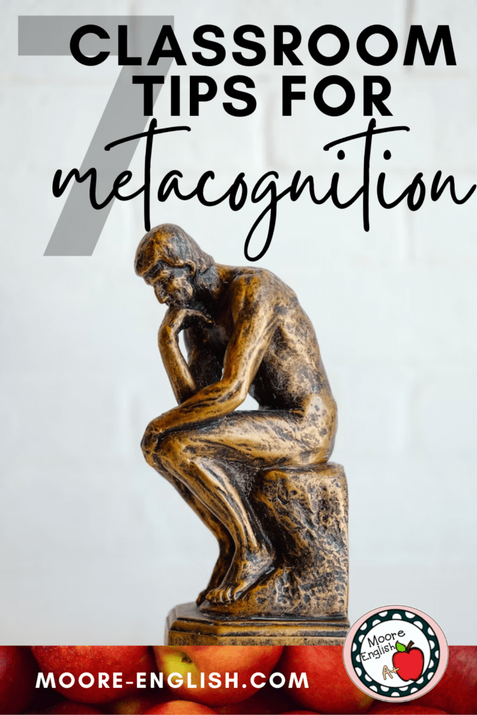 A small image of The Thinker statue appears under text that reads: 7 Simple Ways to Incorporate Metacognitive Thinking