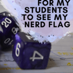 Purple-colored dice appear under text that reads: Five Years Of Nerdy Posts: I Am Who My Students Think