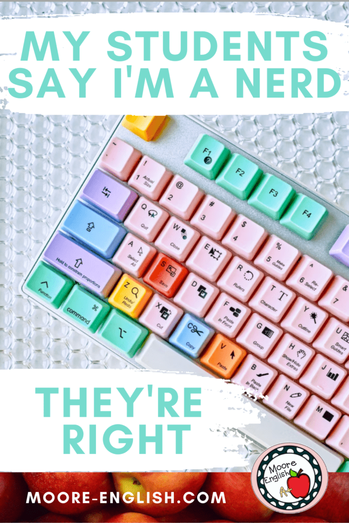 A rainbow-colored keyboard appears under text that reads: Five Years Of Nerdy Posts: I Am Who My Students Think