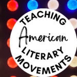 Red, white, and blue lights appear under text that reads: Everything You Need To Teach American Literary Movements