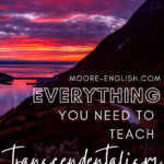 Sunset over a mountain under text that reads: 3 Timely Texts for Teaching Transcendentalism