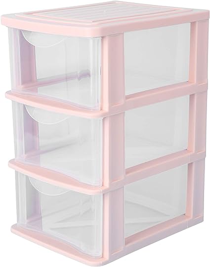A pink three-drawer organizer