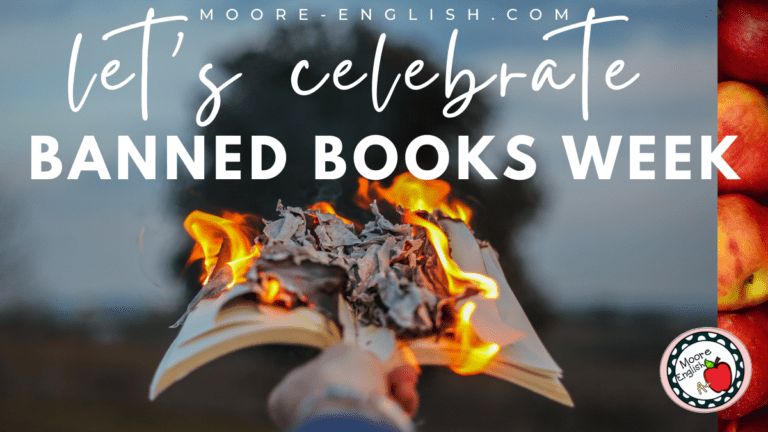 A person holding a burning book appears under text that reads 5 Ways to Celebrate Banned Books Week