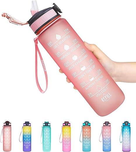 A plastic reusable water bottle