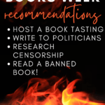 Flames appear on a black background under text that reads Banned Books Week