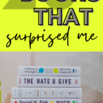 A stack of books under text that reads: 20 Books that Surprised Me