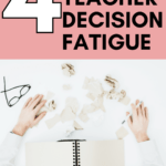 A person with their head on the desk appears under text that reads: 4 Ways to Easily Lower Decision Fatigue in the Classroom