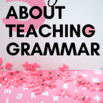 Letter blocks appear under text that reads: 5 Myths About Teaching Grammar